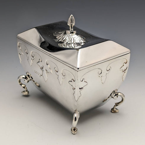 1913 British Antique Sterling Silver Tea Caddy Box Walker and Hall